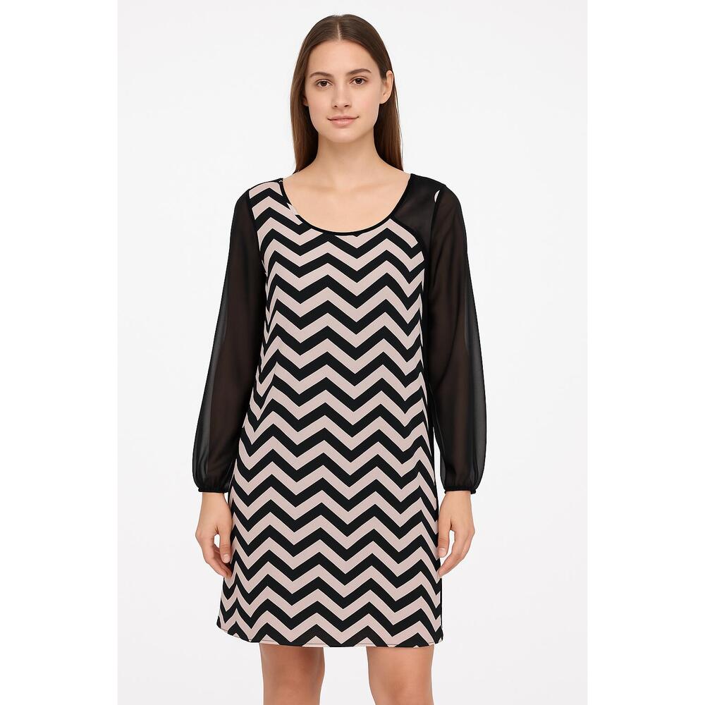 Speechless Juniors Soft Pink Black Chevron Sheer Sleeve Midi Dress Size XL